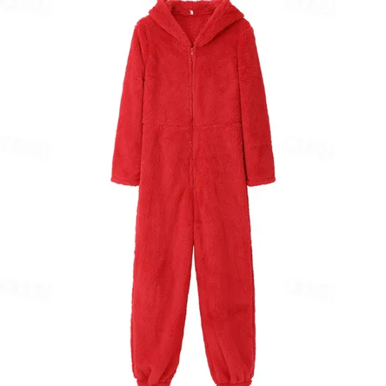 Best Women's Onesie Pure Color Warm Fashion Plush Home Daily Bed Sherpa Warm Hoodie Long Sleeve Hole Fall Winter Home Outfits Women Sleepwear