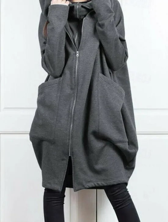 Women's Outdoor Zipper Solid Color Windproof Fashion Loose Fit Outerwear Long Sleeve Fall dark brown S Women Jackets