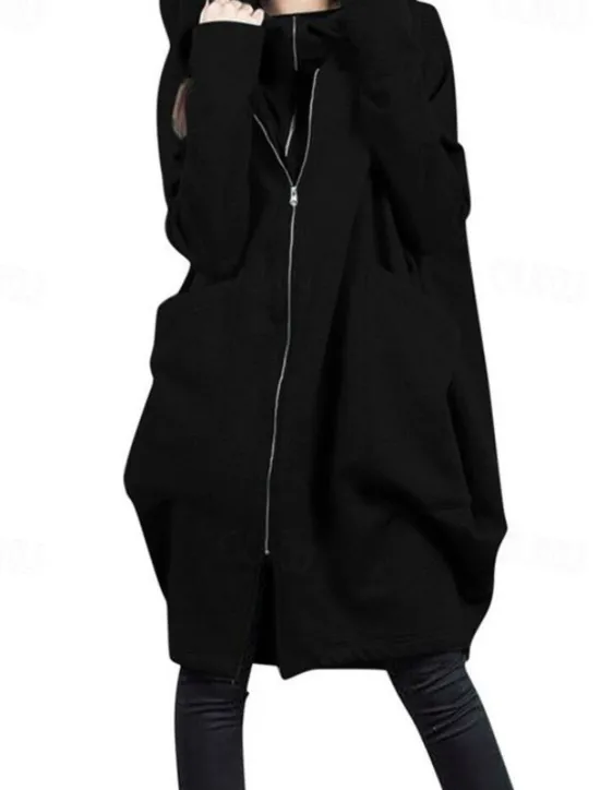 Women's Outdoor Zipper Solid Color Windproof Fashion Loose Fit Outerwear Long Sleeve Fall dark brown S Women Jackets