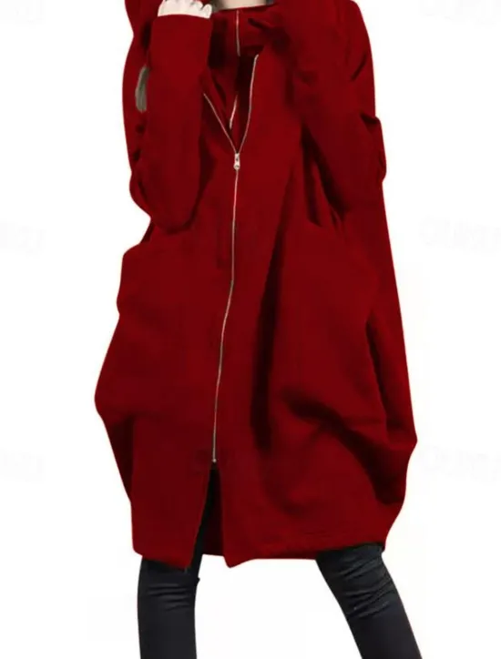 Women's Outdoor Zipper Solid Color Windproof Fashion Loose Fit Outerwear Long Sleeve Fall dark brown S Women Jackets