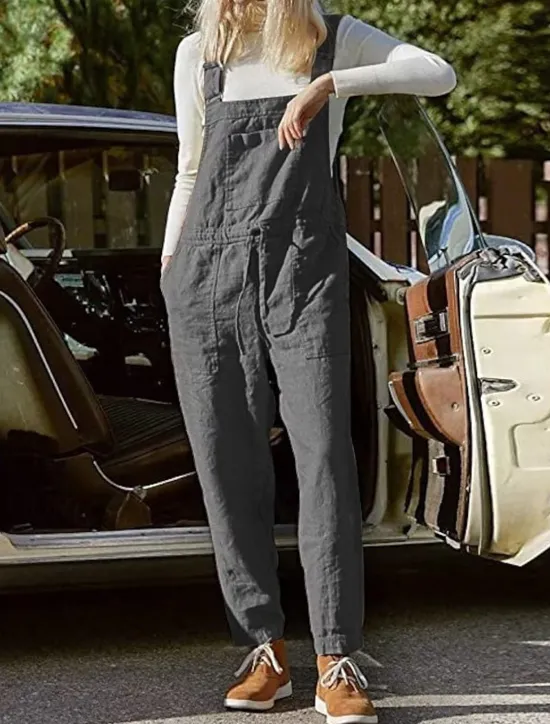 Online Women's Overall Bib Jumpsuit Utility Patch Pocket Solid Color Square Neck Streetwear Daily Vacation Casual Regular Fit Sleeveless Black Wine Blue S M L Summer Wide-leg Pants Vacation Women Jumpsuits