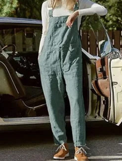 Online Women's Overall Bib Jumpsuit Utility Patch Pocket Solid Color Square Neck Streetwear Daily Vacation Casual Regular Fit Sleeveless Black Wine Blue S M L Summer Wide-leg Pants Vacation Women Jumpsuits