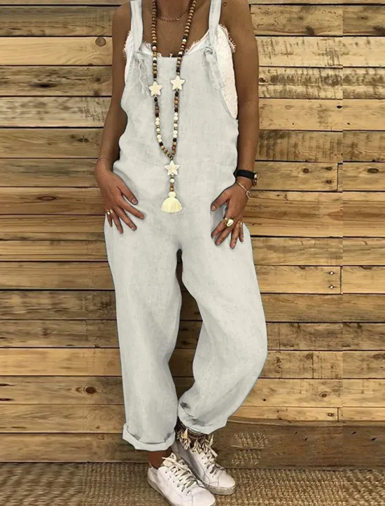 Online Women's Overall Bib Utility Pocket Solid Color Square Neck Streetwear Daily Vacation Regular Fit Sleeveless Black Wine Blue S M L Summer Fall Cowboy Women Overalls|Jumpsuits