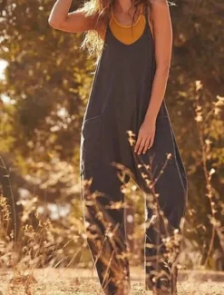 Discount Women's Overall Utility Patch Pocket Trug Life Solid Color V Neck Streetwear Daily Regular Fit Sleeveless Green Khaki Brown S M L Winter Women Overalls