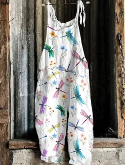 Outlet Women's Overalls Vacation Vintage Ethnic Style Full Length High Waist Floral Graphic Animal Drawstring Inelastic Formal Vacation Street Yellow Pink Green Summer Spring Fall Loose Fit Women Jumpsuits|Graphic Jumpsuit