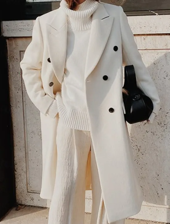 Women's Overcoat Long Pea Coat Double Breasted Lapel Trench Coat Windproof Warm Winter Coat with Pockets Fall Stylish Contemporary Modern Jacket Long Sleeve White Khaki Women Coats & Trench Coats