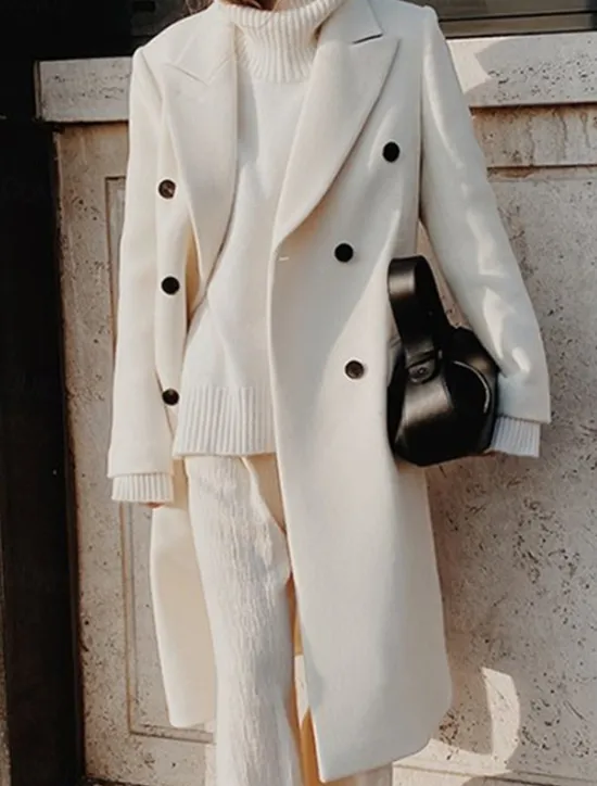 Women's Overcoat Long Pea Coat Double Breasted Lapel Trench Coat Windproof Warm Winter Coat with Pockets Fall Stylish Contemporary Modern Jacket Long Sleeve White Khaki Women Coats & Trench Coats