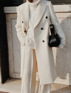 Women's Overcoat Long Pea Coat Double Breasted Lapel Trench Coat Windproof Warm Winter Coat with Pockets Fall Stylish Contemporary Modern Jacket Long Sleeve White Khaki Women Coats & Trench Coats