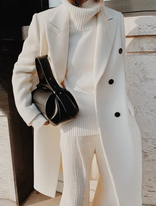 Women's Overcoat Long Pea Coat Double Breasted Lapel Trench Coat Windproof Warm Winter Coat with Pockets Fall Stylish Contemporary Modern Jacket Long Sleeve White Khaki Women Coats & Trench Coats