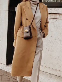 Women's Overcoat Long Pea Coat Double Breasted Lapel Trench Coat Windproof Warm Winter Coat with Pockets Fall Stylish Contemporary Modern Jacket Long Sleeve White Khaki Women Coats & Trench Coats