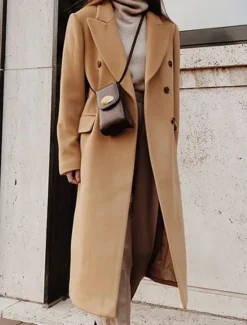 Women's Overcoat Long Pea Coat Double Breasted Lapel Trench Coat Windproof Warm Winter Coat with Pockets Fall Stylish Contemporary Modern Jacket Long Sleeve White Khaki Women Coats & Trench Coats