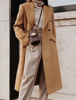 Women's Overcoat Long Pea Coat Double Breasted Lapel Trench Coat Windproof Warm Winter Coat with Pockets Fall Stylish Contemporary Modern Jacket Long Sleeve White Khaki Women Coats & Trench Coats