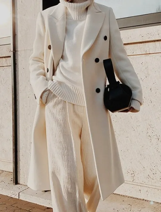 Women's Overcoat Long Pea Coat Double Breasted Lapel Trench Coat Windproof Warm Winter Coat with Pockets Fall Stylish Contemporary Modern Jacket Long Sleeve White Khaki Women Coats & Trench Coats