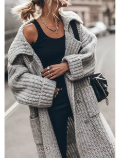 Outlet Women's Oversized Cardigan Chunky Cardigan Streetwear Daily Casual Solid Color Open Front Knitted Long Sleeve Long Tops Knit Work Black Gray Fall Winter Women Cardigans & Outerwears