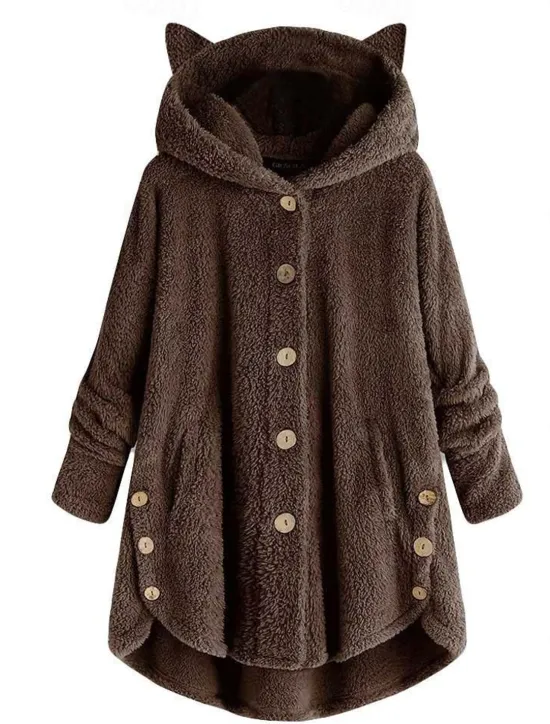 Outlet Women's Oversized Solid Color Warm Teddy Fuzzy Long Sleeve Hoodie Long Tops Street Casual Buttons Pocket Black Yellow Pink Wine Coffee Fall & Winter Women Hoodies & Sweatshirts