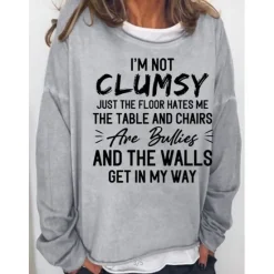 Best Women's Oversized Sweatshirt Pullover Cotton Blend Text Daily Sports Print Monograms Active Streetwear Loose Fit Round Neck Long Sleeve Without Lining Micro-elastic Comfrt Breathable Soft Fabric Women Hoodies & Sweatshirts