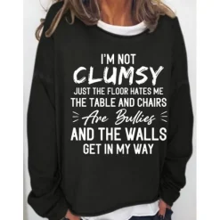 Best Women's Oversized Sweatshirt Pullover Cotton Blend Text Daily Sports Print Monograms Active Streetwear Loose Fit Round Neck Long Sleeve Without Lining Micro-elastic Comfrt Breathable Soft Fabric Women Hoodies & Sweatshirts