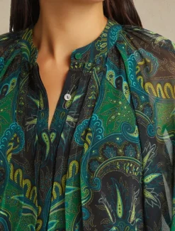 Outlet Women's Paisley Print Chiffon Peasant Top Lantern Sleeve Casual Long Sleeve V Neck Shirt Blouse for Spring Women Chiffon Tops