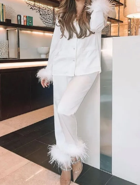 Women's Pajama Set Casual Comfort Pure Color Elastic Waist Feather Shirt Pant Home Daily Long Sleeve Shirt Collar Black White Pink Red Blue Summer Spring Fall Regular Fit Women Sleepwear