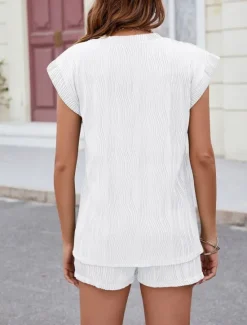 Women's Pajama Set Casual Comfort Pure Color Pocket Elastic Waist T Shirt Shorts Home Daily Short Sleeve Crew Neck Black White Pink Summer Spring Fall Regular Fit Women Pajama-Setter
