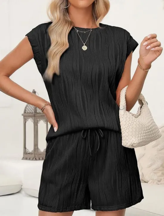 Women's Pajama Set Casual Comfort Pure Color Pocket Elastic Waist T Shirt Shorts Home Daily Short Sleeve Crew Neck Black White Pink Summer Spring Fall Regular Fit Women Pajama-Setter