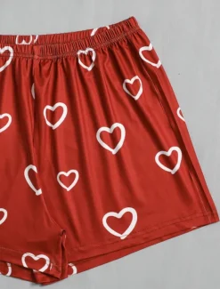 Hot Women's Pajama Set Casual Comfort Heart Elastic Waist T Shirt Shorts Home Valentine's Day Daily Short Sleeve Crew Neck Summer Spring Regular Fit Women Pajama-Setter