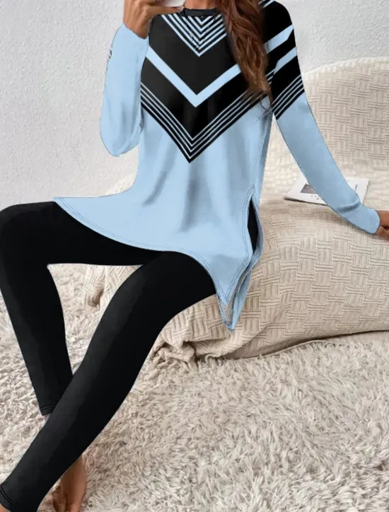 Online Women's Pajama Set Loungewear Round Neck Long Sleeve Casual Sports Daily Pants Sets Pants Trousers Striped Print Outdoor White Pink Blue Spring & Fall Regular Fit Women Two Piece Sets