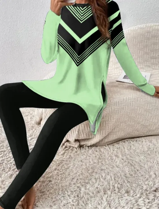 Online Women's Pajama Set Loungewear Round Neck Long Sleeve Casual Sports Daily Pants Sets Pants Trousers Striped Print Outdoor White Pink Blue Spring & Fall Regular Fit Women Two Piece Sets
