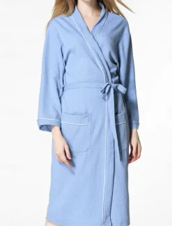 Online Women's Pajamas Bathrobe Pure Color Simple Casual Comfort Home Bed Wedding Party Cotton Terry Breathable V Wire Long Sleeve Pocket Fall Winter Home Outfits Women Pajama-Setter