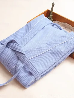 Online Women's Pajamas Bathrobe Pure Color Simple Casual Comfort Home Bed Wedding Party Cotton Terry Breathable V Wire Long Sleeve Pocket Fall Winter Home Outfits Women Pajama-Setter