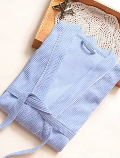 Online Women's Pajamas Bathrobe Pure Color Simple Casual Comfort Home Bed Wedding Party Cotton Terry Breathable V Wire Long Sleeve Pocket Fall Winter Home Outfits Women Pajama-Setter