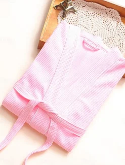 Online Women's Pajamas Bathrobe Pure Color Simple Casual Comfort Home Bed Wedding Party Cotton Terry Breathable V Wire Long Sleeve Pocket Fall Winter Home Outfits Women Pajama-Setter