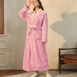 Women's Pajamas Bathrobe Robes Gown Nighty 1PC Pure Color Warm Plush Casual Party Home Daily Fleece Terry V Wire Long Sleeve Modern Style Belt Included Pocket Fall Winter Home Outfits Women Pajama-Setter