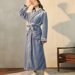 Women's Pajamas Bathrobe Robes Gown Nighty 1PC Pure Color Warm Plush Casual Party Home Daily Fleece Terry V Wire Long Sleeve Modern Style Belt Included Pocket Fall Winter Home Outfits Women Pajama-Setter