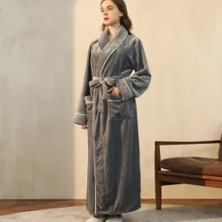 Women's Pajamas Bathrobe Robes Gown Nighty 1PC Pure Color Warm Plush Casual Party Home Daily Fleece Terry V Wire Long Sleeve Modern Style Belt Included Pocket Fall Winter Home Outfits Women Pajama-Setter
