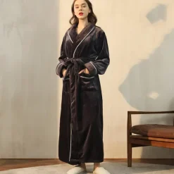 Women's Pajamas Bathrobe Robes Gown Nighty 1PC Pure Color Warm Plush Casual Party Home Daily Fleece Terry V Wire Long Sleeve Modern Style Belt Included Pocket Fall Winter Home Outfits Women Pajama-Setter