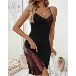 Discount Women's Pajamas Loungewear Casual Comfort Pure Color Backless Home Daily Sleeveless V Neck Black Pink Summer Spring Women Sundresses