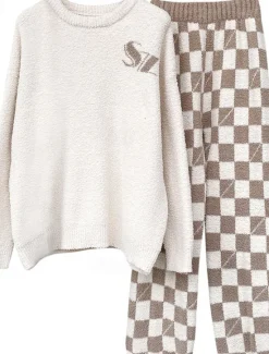 New Women's Pajamas Loungewear 2 Pieces Graphic Warm Comfort Home Daily Fleece Warm Breathable Crew Neck Long Sleeve Pullover Pant Fall Winter Home Outfits Women Pajama-Setter