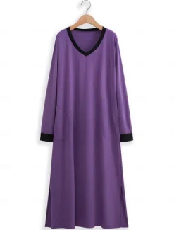 Sale Women's Pajamas Nightgown Nightshirt Dress Patchwork Simple Casual Soft Home Daily Bed Spandex Warm Breathable V Wire Long Sleeve Pocket Summer Spring Home Outfits Women Sleepwear