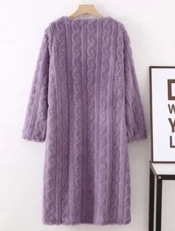 Hot Women's Pajamas Nightgown Pure Color Simple Comfort Comfrt Home Fleece Crew Neck Spring Fall Home Outfits Women Sleepwear