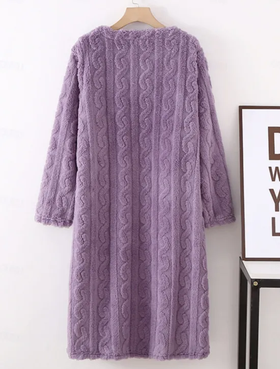 Hot Women's Pajamas Nightgown Pure Color Simple Comfort Comfrt Home Fleece Crew Neck Spring Fall Home Outfits Women Sleepwear