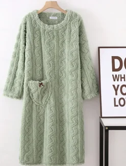 Hot Women's Pajamas Nightgown Pure Color Simple Comfort Comfrt Home Fleece Crew Neck Spring Fall Home Outfits Women Sleepwear