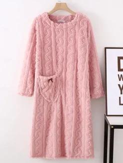 Hot Women's Pajamas Nightgown Pure Color Simple Comfort Comfrt Home Fleece Crew Neck Spring Fall Home Outfits Women Sleepwear