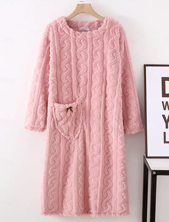 Hot Women's Pajamas Nightgown Pure Color Simple Comfort Comfrt Home Fleece Crew Neck Spring Fall Home Outfits Women Sleepwear