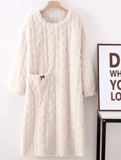 Hot Women's Pajamas Nightgown Pure Color Simple Comfort Comfrt Home Fleece Crew Neck Spring Fall Home Outfits Women Sleepwear
