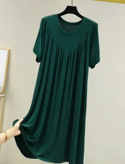 Sale Women's Pajamas Nightgown Nightshirt Dress Pure Color Simple Casual Soft Home Daily Bed Polyester Breathable Crew Neck Short Sleeve Summer Spring Women Sleepwear