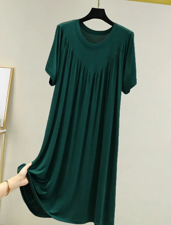 Sale Women's Pajamas Nightgown Nightshirt Dress Pure Color Simple Casual Soft Home Daily Bed Polyester Breathable Crew Neck Short Sleeve Summer Spring Women Sleepwear