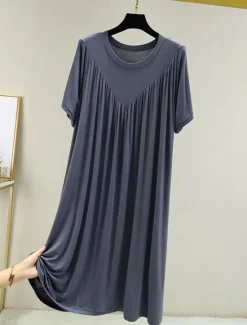 Sale Women's Pajamas Nightgown Nightshirt Dress Pure Color Simple Casual Soft Home Daily Bed Polyester Breathable Crew Neck Short Sleeve Summer Spring Women Sleepwear