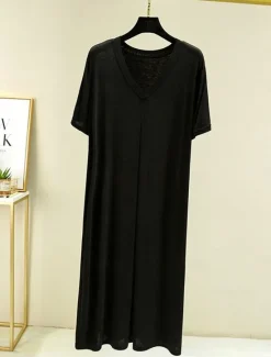 New Women's Pajamas Nightgown Nightshirt Dress Pure Color Simple Casual Soft Home Daily Bed Modal Breathable V Wire Short Sleeve Summer Fall Home Outfits Women Sleepwear