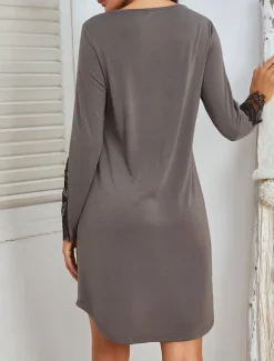 Hot Women's Pajamas Nightgown Pure Color Casual Comfort Home Daily Bed Comfort V Neck Long Sleeve Button Lace Spring Fall Light Grey Home Outfits Women Sleepwear
